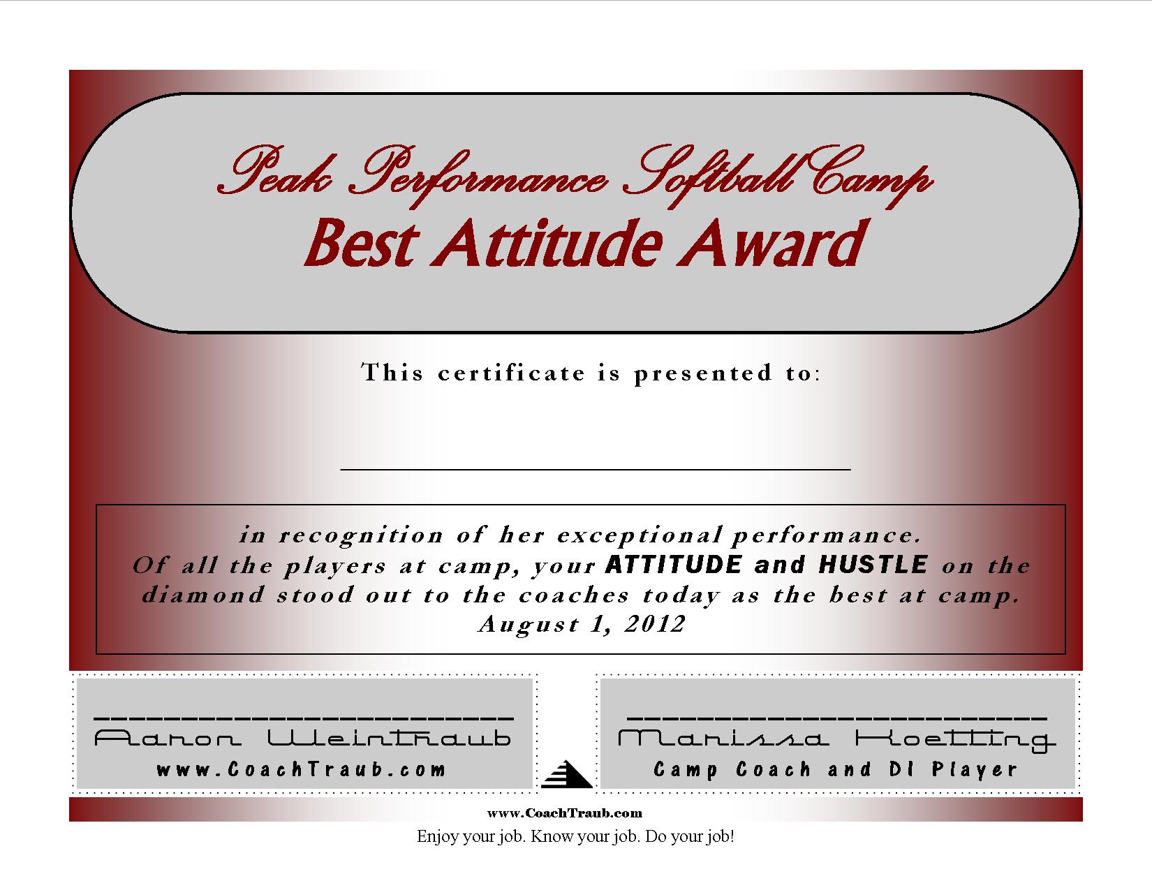 Peak Performance Camp Award